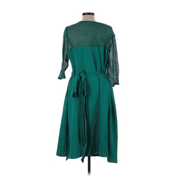 Kiyonna Wrap Dress Honeycomb Style Green 3X Colorful Slimming Stretch V Neckline - Picture 4 of 7